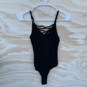 Black cross chest strap bodysuit